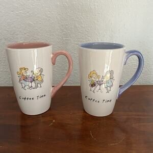 TABLETOPS GALLERY COFFEE TIME 16oz Hand Painted Hand Crafted Mugs Set Of 2 Cups